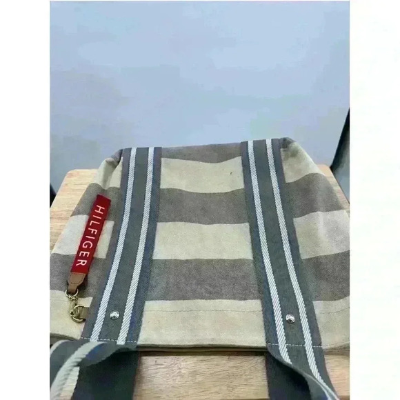 Tommy Hilfiger‎ Grey and Blue Canvas Beach Shoulder Tote Bag - Picture 4 of 8